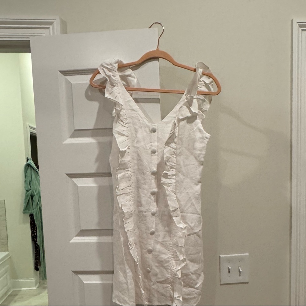 White linen ruffle minidress